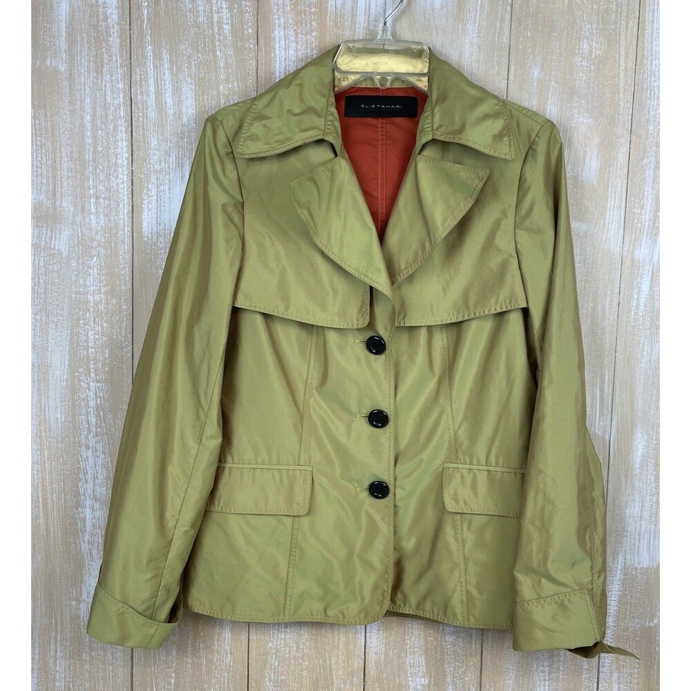 Elie Tahari Women's Short Trench-Style Jacket Polyester M Iridescent Chartreuse